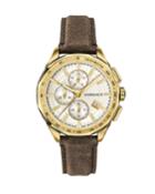 Men's 44mm Glaze Chronograph Watch W/ Leather Strap, Brown/golden