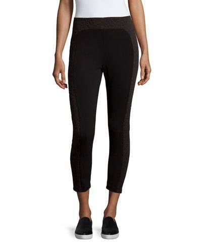 Mixed-media Ankle-crop Leggings, Black