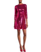 Sequin 3/4-sleeve Open-back Cocktail Dress