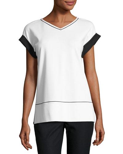 Short-sleeve Contrast-trim Punto Milano Top, White/black