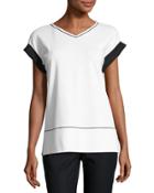 Short-sleeve Contrast-trim Punto Milano Top, White/black