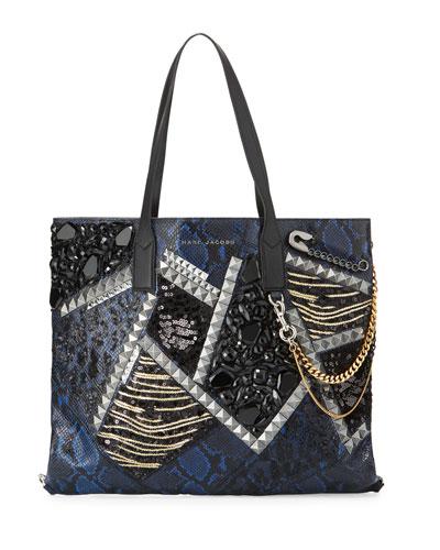 Wingman Snake-embossed Tote Bag, Cobalt/multi