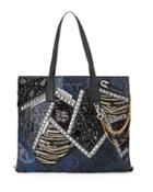 Wingman Snake-embossed Tote Bag, Cobalt/multi