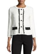 Boucl&eacute; 3/4-sleeve Jacket, White/black