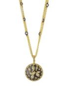 Triple-strand Fleur Bloom Medallion Pendant Necklace