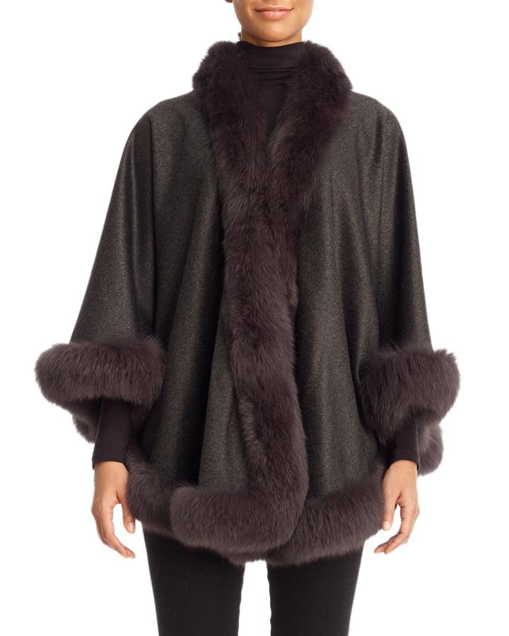 Fox-trim Cashmere Capelet