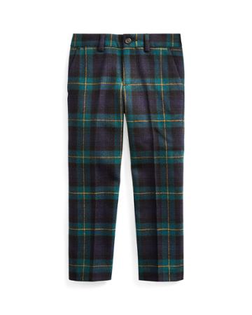 Boy's Slim Fit Twill Wool Plaid Pants,