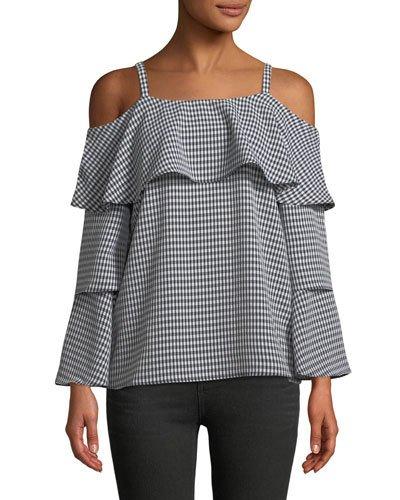 Gingham Tiered-sleeve Blouse