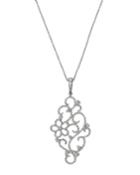 18k White Gold Curvy Diamond Flower Pendant Necklace