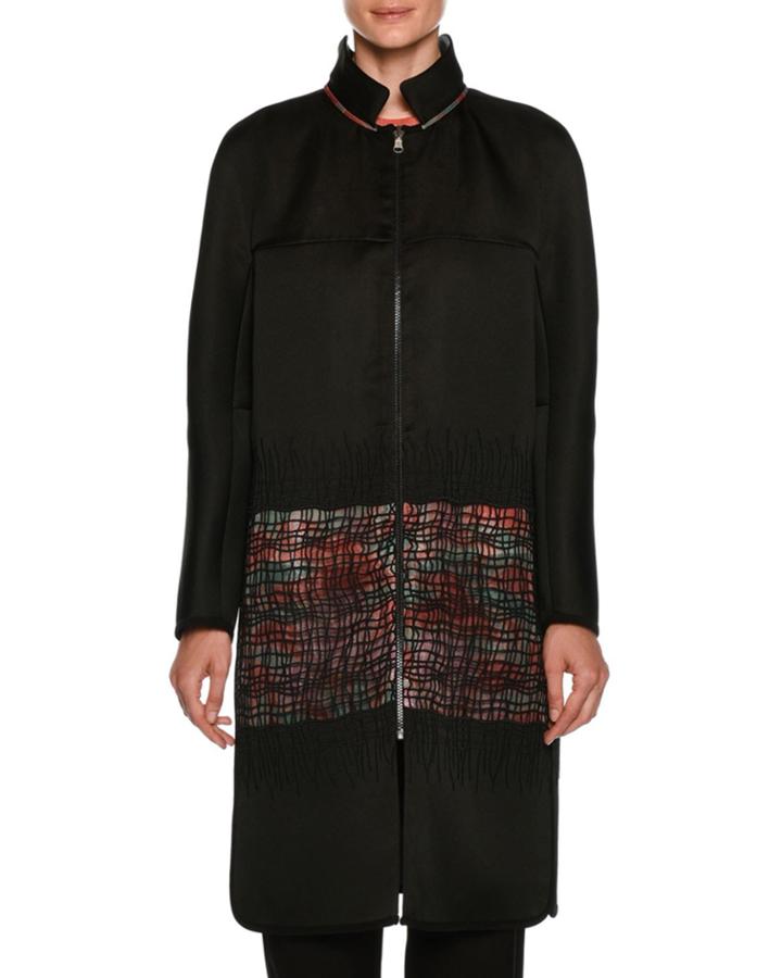 Satin Reversible Coat With Floral-print &