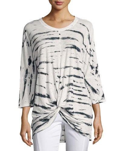 Adelia Tie-dye Twist-front Top, Navy
