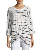 Adelia Tie-dye Twist-front Top, Navy