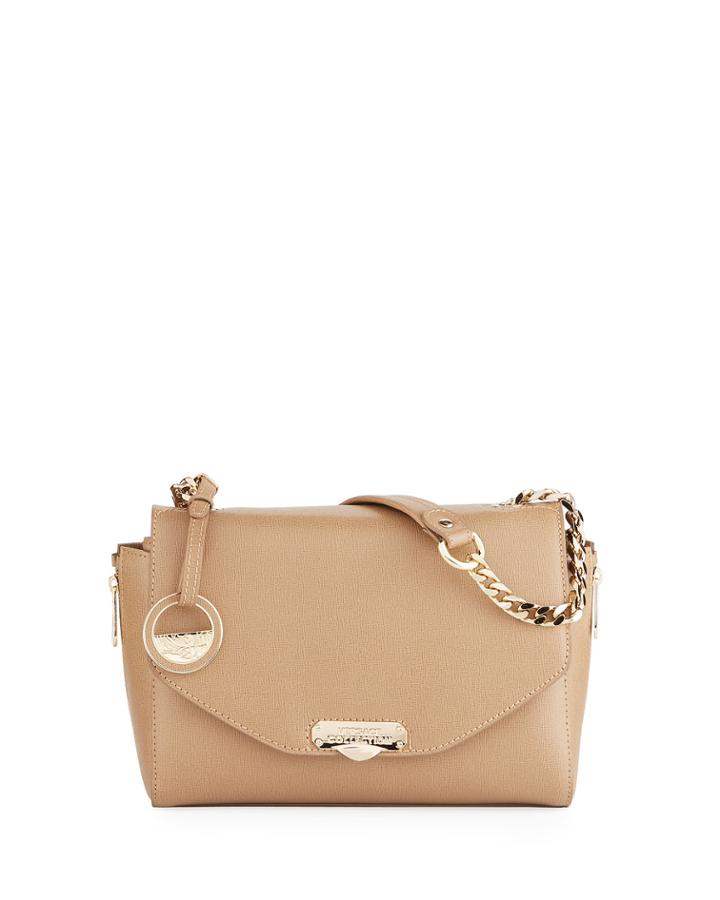 Medium Saffiano Leather Shoulder Bag, Taupe