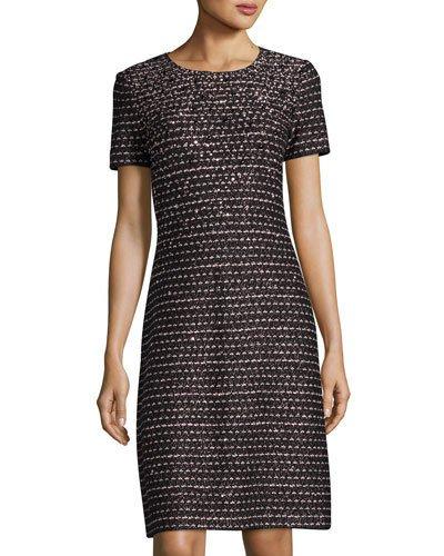 Shimmer Boucl&eacute; Embellished Dress, Black/pin