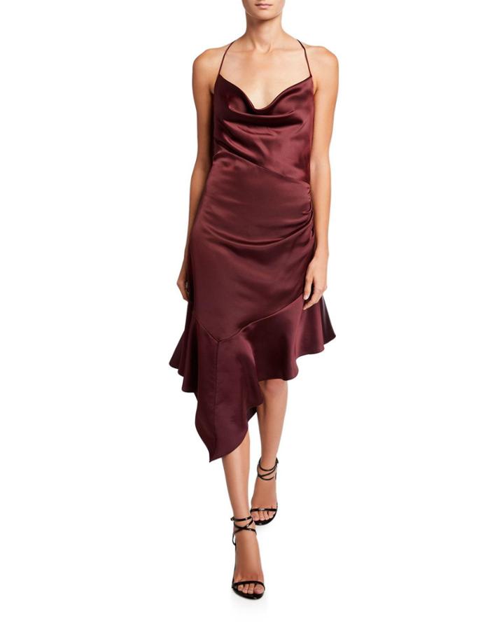 Edyth Cowl-neck Asymmetric Satin