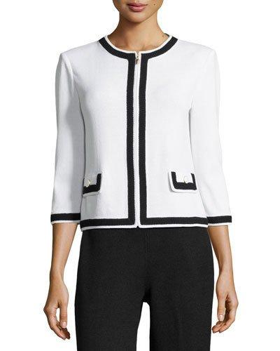 Contrast-trim Zip-front Jacket, White/black