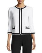 Contrast-trim Zip-front Jacket, White/black