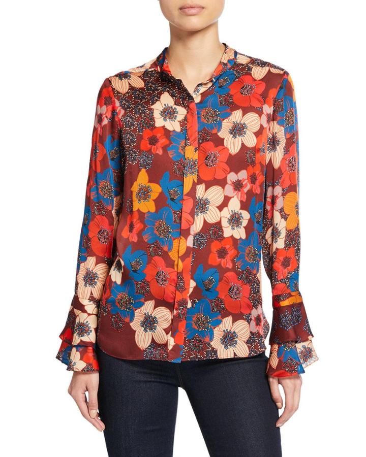 Safiya Floral Long-sleeve Button-down Blouse