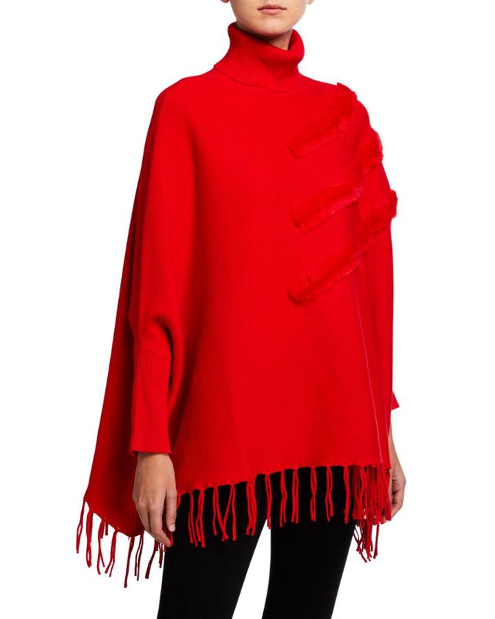 Faux Fur Trim Tassel Cape
