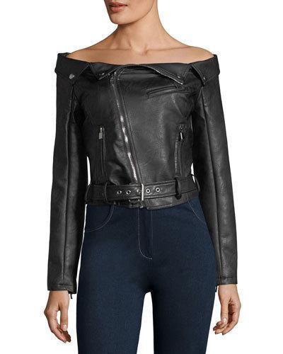 Off-the-shoulder Faux-leather