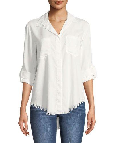 Riley Fringe-hem Button-front Blouse