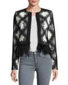 Ostrich Feather-trim Cropped Jacket, Off White