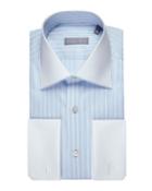 Striped Jacquard Dress Shirt With Solid Collar & Cuffs