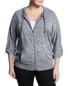 Chevron-knit Hooded Sweater, Gray,