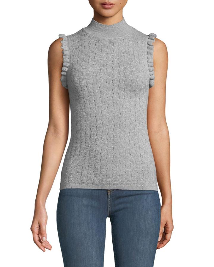 Sleeveless Ruffle Merino Wool Turtleneck