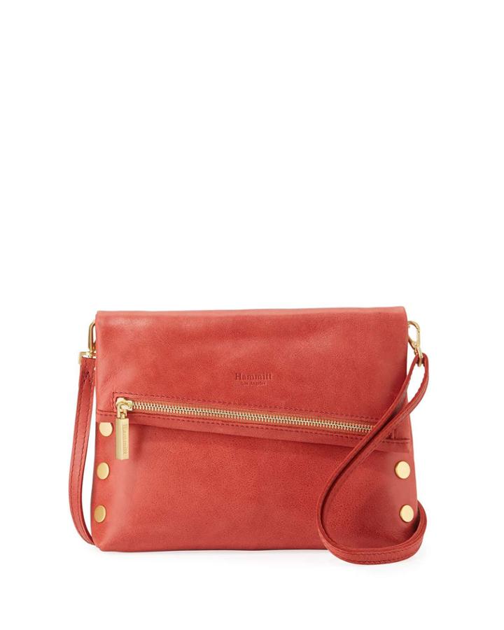 Vip Distressed Leather Shoulder Bag, Red