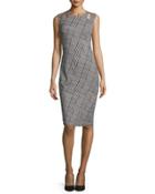 Sleeveless Plaid Sheath Dress W/cutouts, Black/white