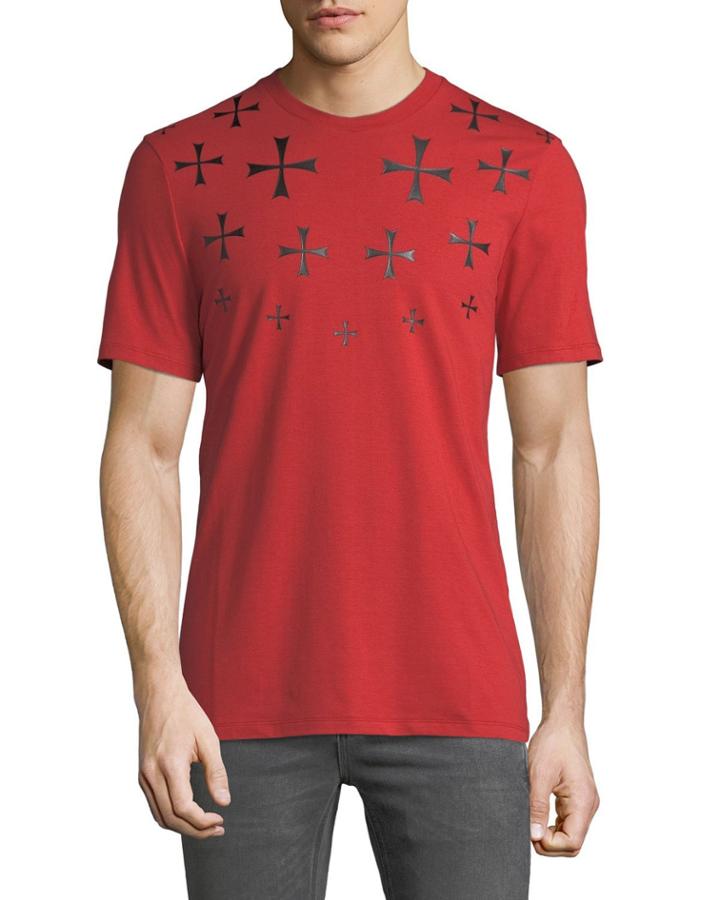 Men's Fair Isle Military Star Crewneck Short-sleeve Cotton T-shirt