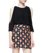 Open-shoulder Round-neck Pullover, Black