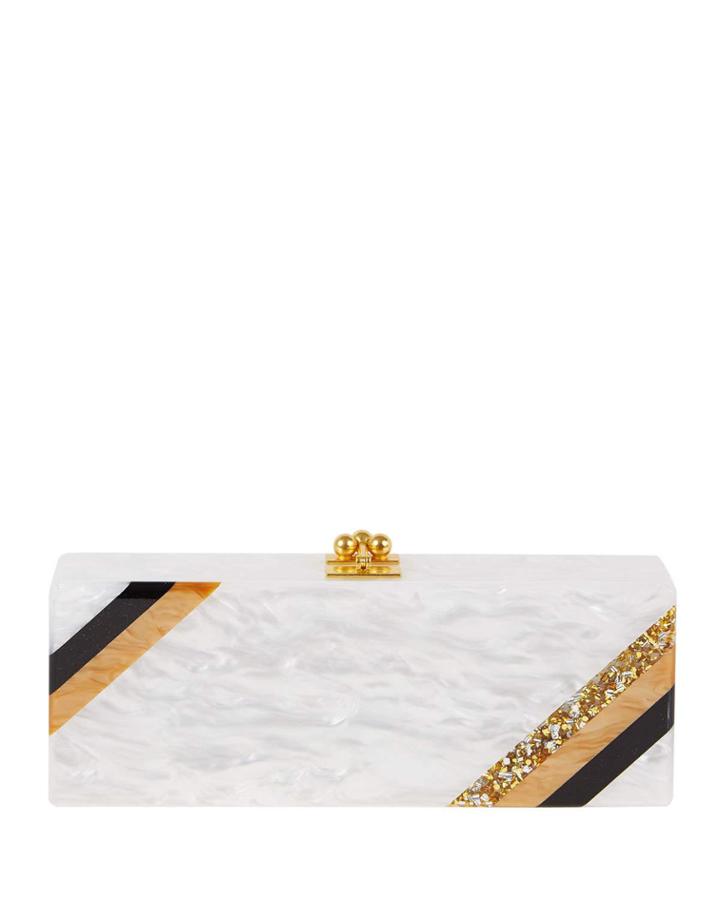 Flavia Diagonal Stripe Clutch Bag, White
