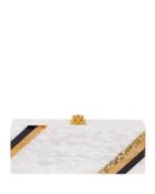 Flavia Diagonal Stripe Clutch Bag, White
