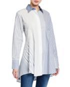 Striped Button-down Long-sleeve Trapeze Top