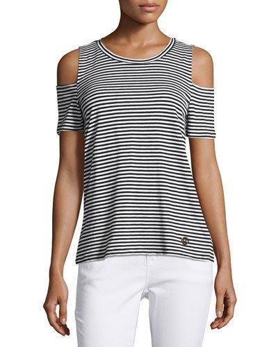 Striped Cold-shoulder Top, Black