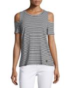 Striped Cold-shoulder Top, Black