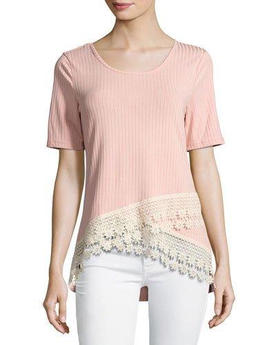 Rib-knit Lace-trimmed Tee