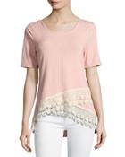 Rib-knit Lace-trimmed Tee