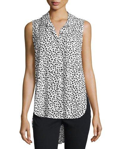 Madden Sleeveless Polka-dot Blouse, Black