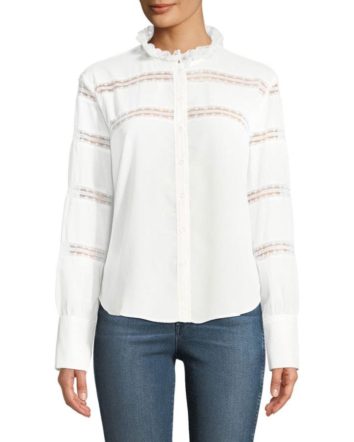 Lace-striped Button-front Blouse