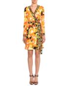Long-sleeve Hydrangea-print Silk-blend Wrap Dress