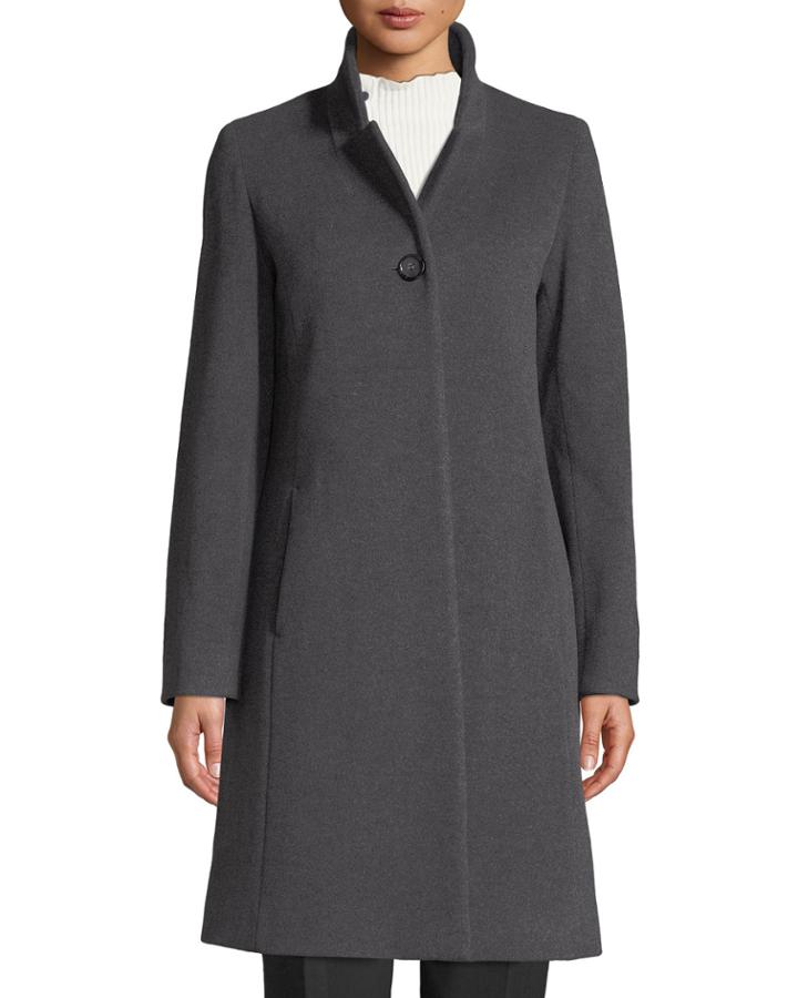Button-front Wool-blend Walking Coat