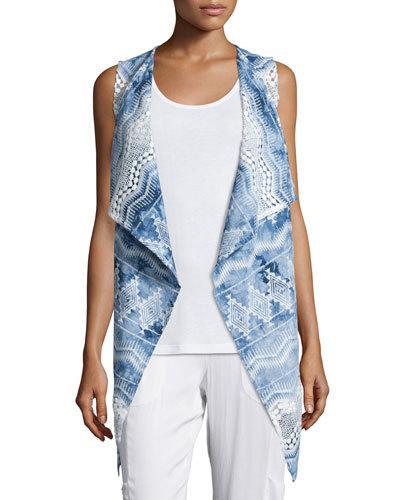 Printed Open Vest W/ Lace, True Blue