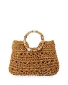 Beaded Ring Crochet Straw Tote Bag, Neutral