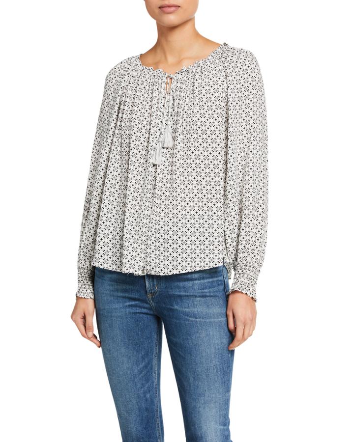 Long-sleeve-neck Tie Top