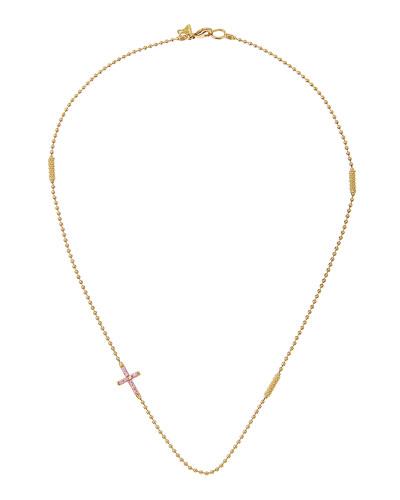 18k Covet Pave Pink Sapphire Cross Station Necklace