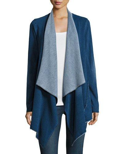 Cascading Long-sleeve Cardigan, Distressed Blue