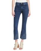 Mid-rise Crop Flare Embroidered Jeans, Indigo